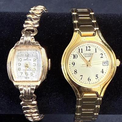 Lot of 2 Vintage Ladies Wristwatches – Citizen Quartz & Orvin Swiss 17 Jewel