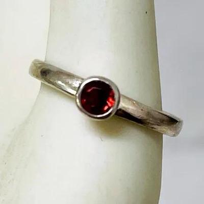 Red Garnet Solitaire Sterling Silver Ring