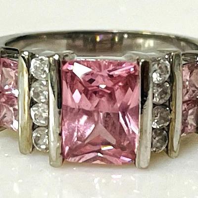 Sterling Silver Pink Stone Cocktail Ring