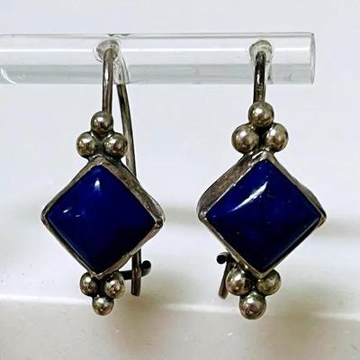 Sterling Silver Blue Cabochon Earrings 