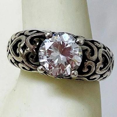 Sterling Silver Heart Filigree CZ Ring