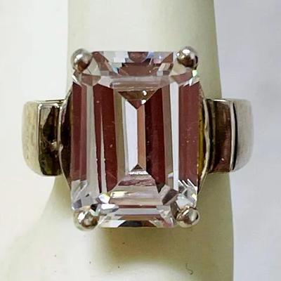 Sterling Silver Large CZ Stone Ring 