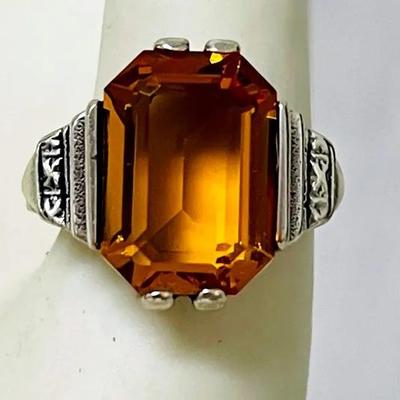 Amber Colored Sterling Silver Ring
