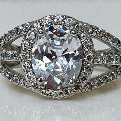 Sterling Silver CZ Cocktail/ Bridal Ring