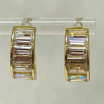 14K Gold CZ Hoop Earrings