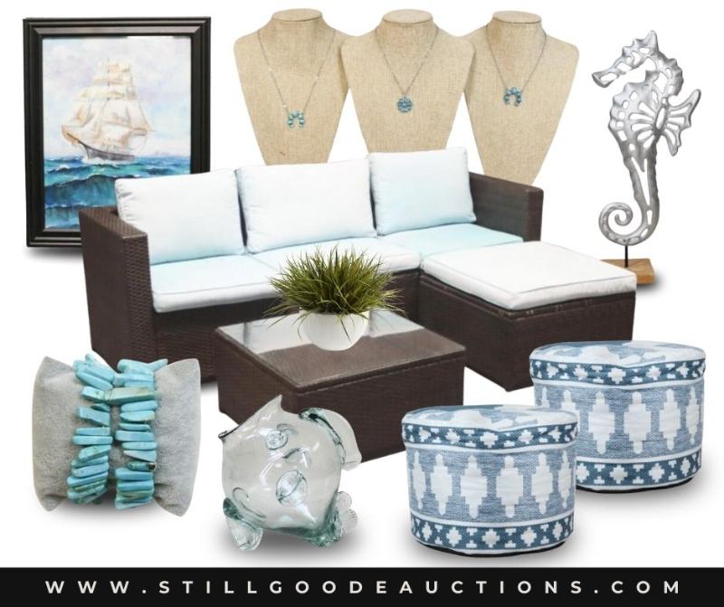 Sale Photo Thumbnail #2: Always a little something for everyone! Restoration Hardware, Fenton, Nambe, Russian nesting dolls, pashminas, furniture, art, antiques, tools, paintings, jewelry, lamps, Western decor, oil lamps, willow tree, Indian head pennies, patio furniture, Kincaid