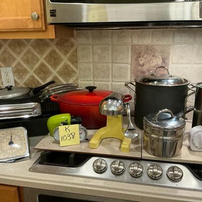 Large Kitchen Lot Dutch Oven, Scale, Pans and More!