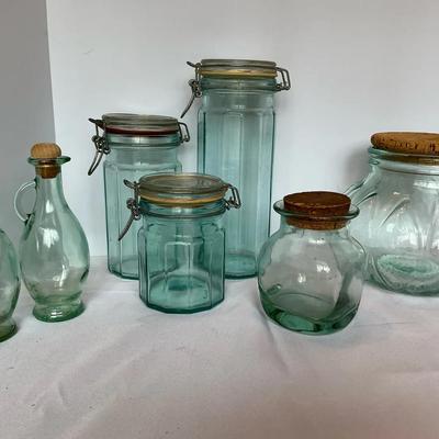 Vintage Aqua Glass Jars And Bottle 