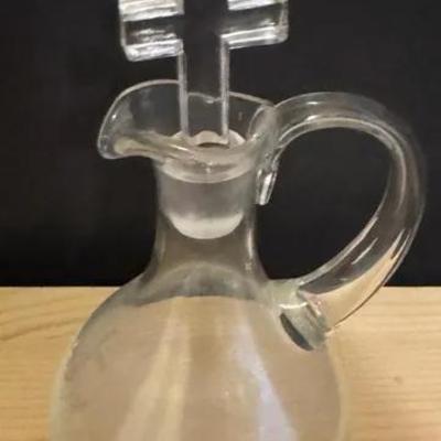 Glass Cruet With Cross Stopper and Etched Cross Design