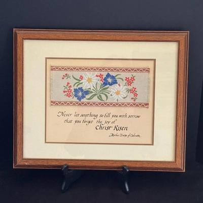 Framed Unique Embroidered Floral Band, Mother Teresa 