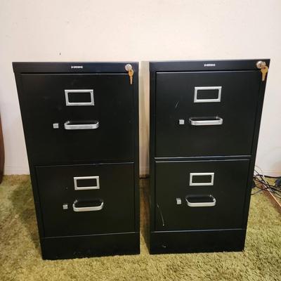 Pair Black File Cabinets 