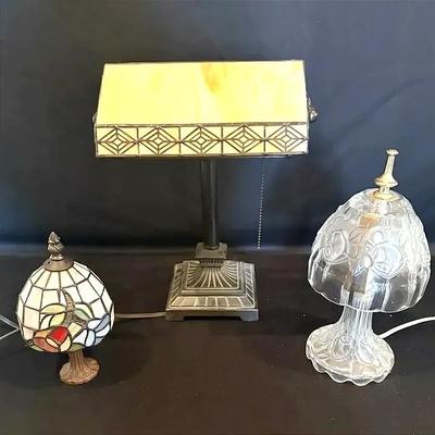Collection Of Three Glass Table Lamps 