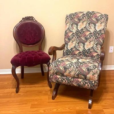 Victorian-style parlor chair And a gooseneck arm rocking chair
