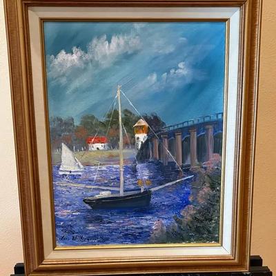 Gorgeous Original Oil Painting Depicting Sailboats By Lois Williamson