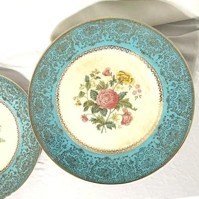 12 Vintage Century by Salem Dinner Plates: 23 Kt Gold, Blue Floral (11 inch) 11 matching 