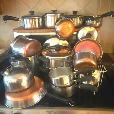 Vintage Revere Ware Copper Bottom Pots, And Pans 