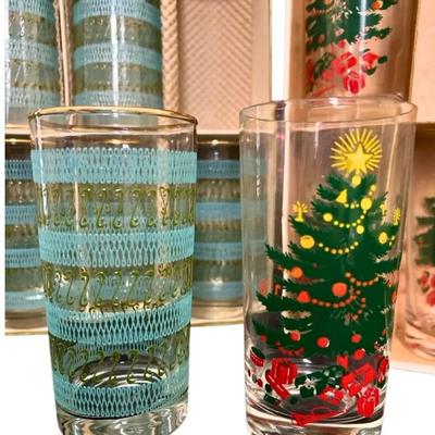 Vintage Retro Cocktail Libby Blue Gold Green And Christmas Glass Sets 