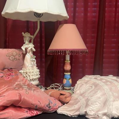 Vintage Coverlet, Pillows, Lamps