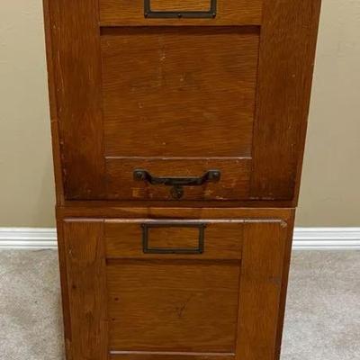 Antique Wood 2 Drawer Filing Cabinet 