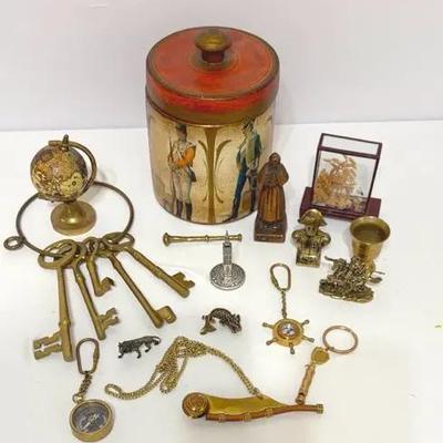 Collection Of Vintage Brass Decorative Accessories & Biscuit Jar Made In Italy