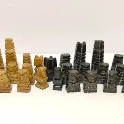 Vintage Aztec Style Stone Chess Set