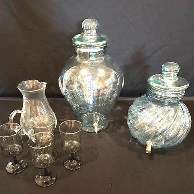 Beverage Dispensers, Pitcher and Set of 4 Glasses