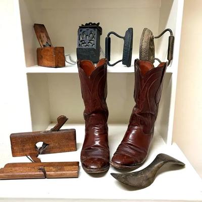 Vintage Cowboy Boots & Antique Woodworking Tools