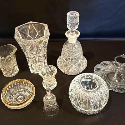 Collection of Lead Crystal And Cut Glass Vase, Trays And Decanters