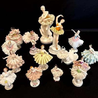Beautiful Collection Of Vintage Dresden Lace Porcelain Ballerinas