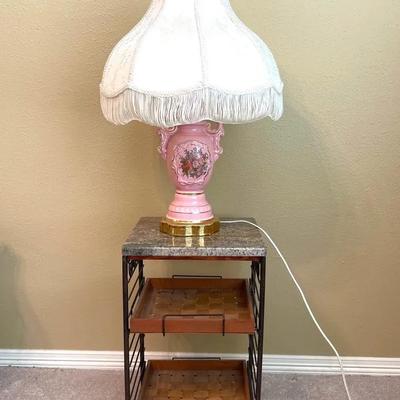 Vintage Fragonard French Courting Urn Lamp And Small Table With Granite Top