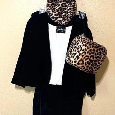 Vintage Velvet Blazer, Skirt, Hat, Muff