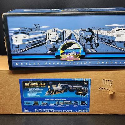 MTH Box Car And New Bright "The Royal Blue" Locomotive And Coal Tender