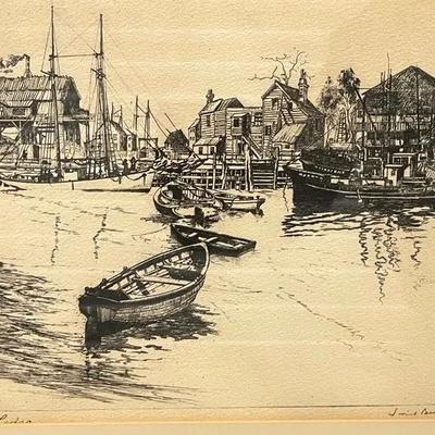 MidCentury Lionel Barrymore, “San Pedro” Seascape Framed Print Reproduction 