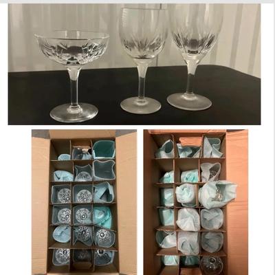 Stuart Crystal Champagne Coupe, Wine and Water Goblets, 36 Pieces