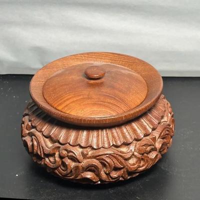 MidCentury Hardwood Sewing Bowl with Lid
