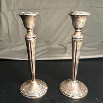 Crown Weighted Sterling Silver Candleholders, Pair