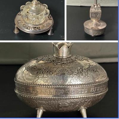 Judaica:  Dreidel, Etrog Box, Honey Dish 