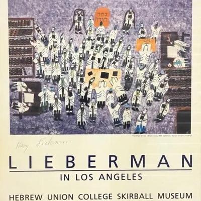 Signed Henry Lieberman Exhibition Poster 1980, Skirball Museum | MidCentury Modern | Purple Frame