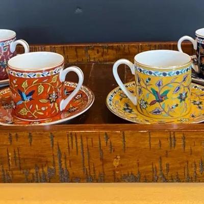 Espresso Cups W/ Saucers + Wooden Try