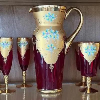 Bohemian Crystal Hand Decorated Glassware Set