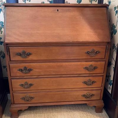 Vintage Maple Dropfront Desk With Two Drawers And File Drawer