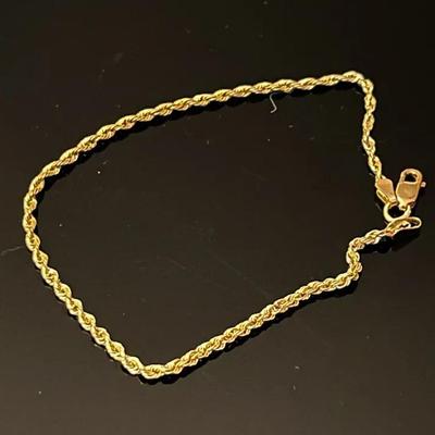 14K Yellow Gold Rope Chain Bracelet 