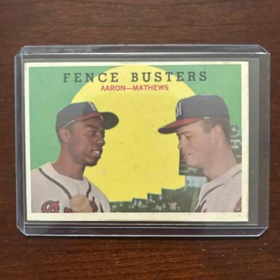 1959 Topps Baseball Card. Fence Busters - Hank Aaron & Ed Mathews. Card #212