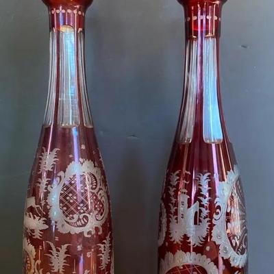 Ruby Red Bohemian Glass Decanters