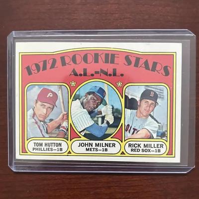1972 Topps Baseball Card. Rookie Stars - Tom Hutton, John Milner, Rick Miller. High #741