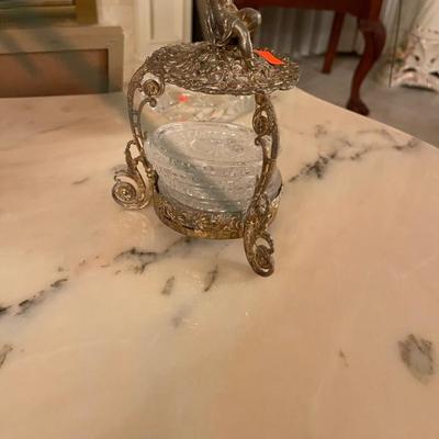 Retro glass and gold coaster holder 