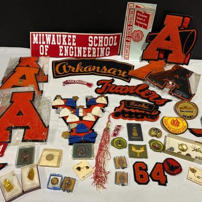 Collection Of Vintage Ephemeria, Varsity Letters Pins & School Memorabilia