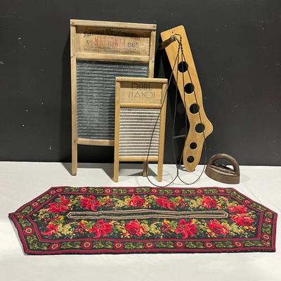 Antique Vintage Laundry Tools, Washboards, Clothes Wringer, Sad Iron
