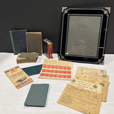 WWll Era War Ration Books, War Savings Bonds, Prayer Books & Art Deco Frame