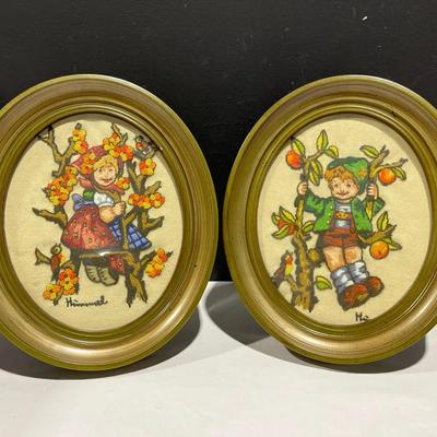 Vintage Hummel-Style Crewel Embroidery Pictures